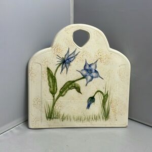 Botanical Hand Painted‎ Ceramic Wall Art with Floral Blue and Green Design